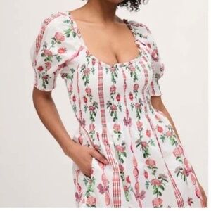 Hill House The Naia Nap Dress Red Shell Vine Stripe Cotton